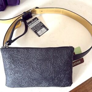 Stone Mountain Accessories Embossed Black Leather Travel Belt Bag